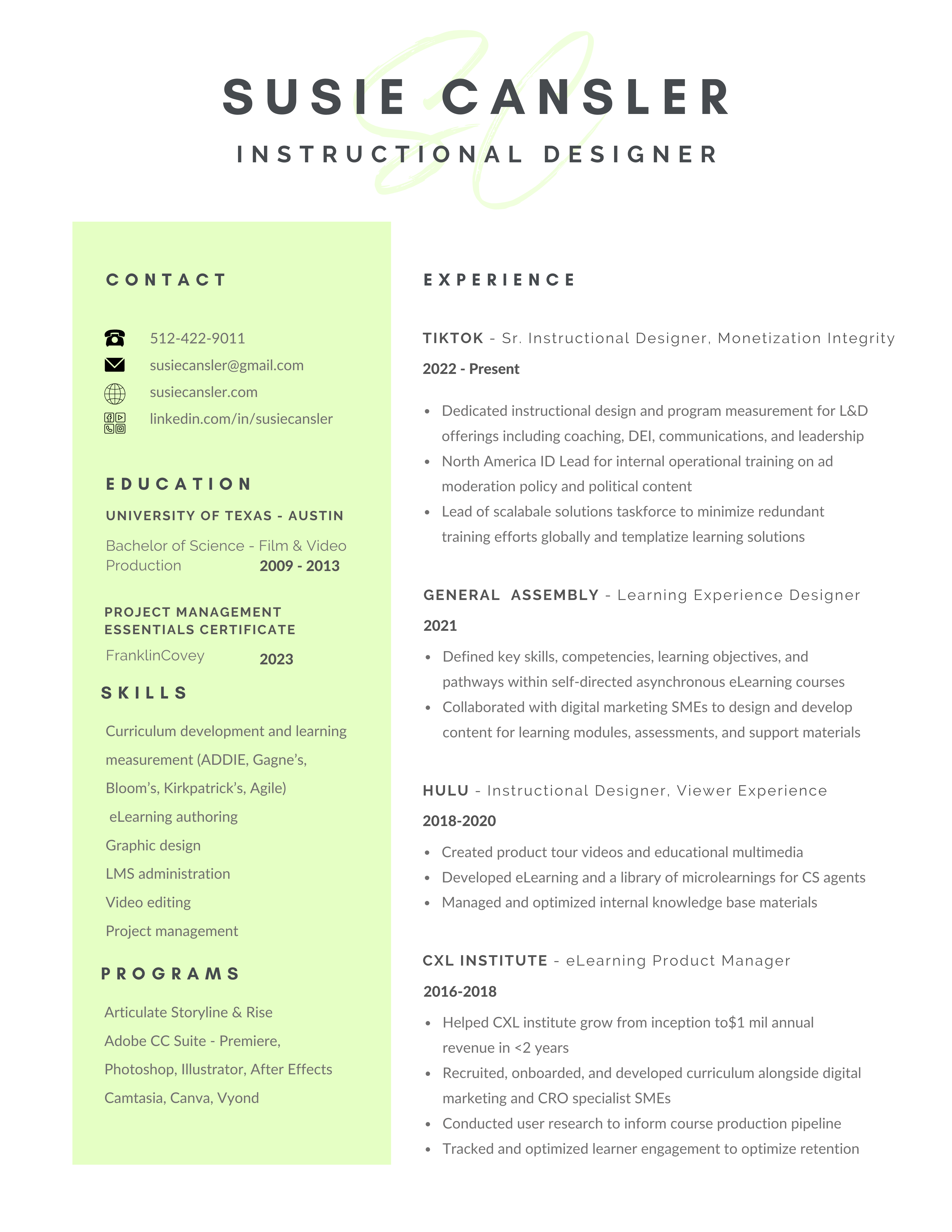 Susie Cansler Resume